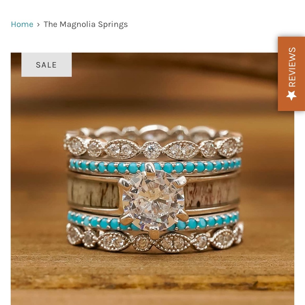 Antler Rings The Magnolia Springs Set. Lab Made Diamond ,Silver 925 ,Turquoise